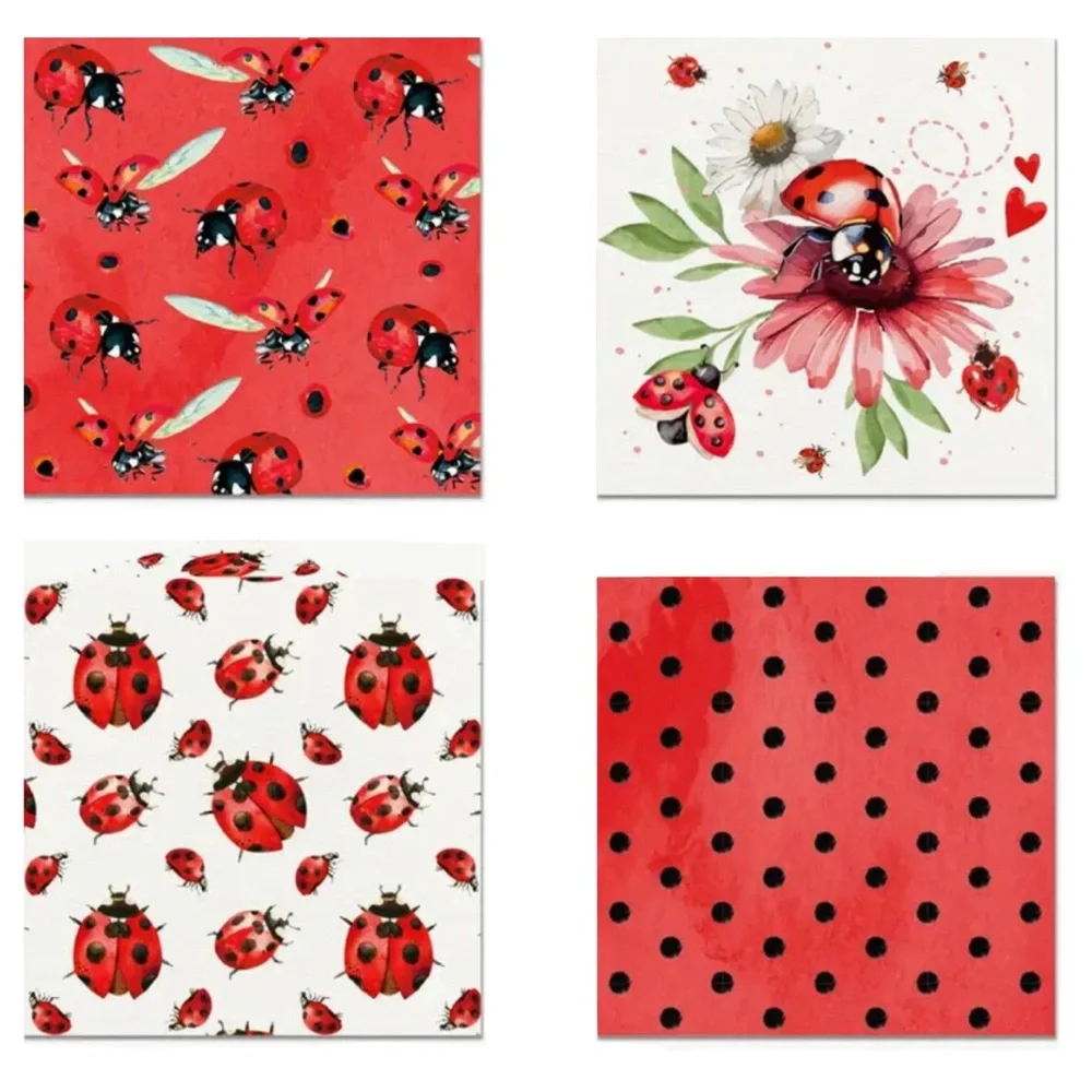 Set of 20 Assorted Ladybug Floral Luncheon Paper Napkins (5 ea of 4 Designs)